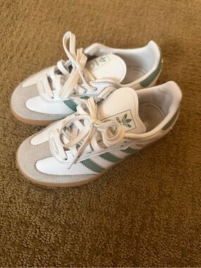 adidas Kids Samba White with Green Stripes Sneakers
